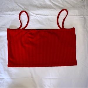 Red Ribbed tank crop top